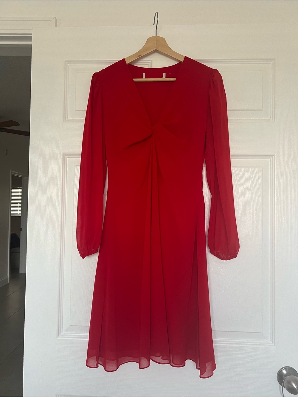 Cherry Red Long Sleeve Twist Front Dress zip elastic cuffs sleeve NO  SIZE TAG!!